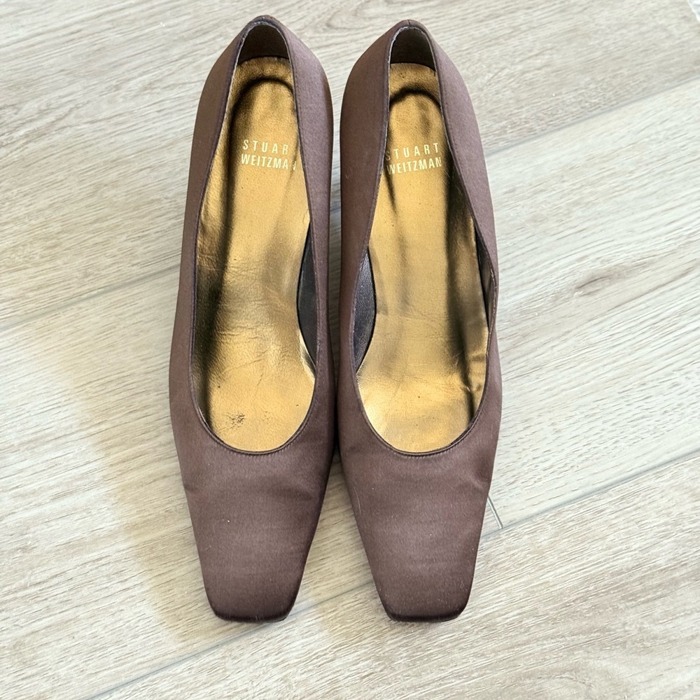 Vintage 90s Y2K Stuart Weitzman Brown Women's Pump Squred Toe Shoes Heels Sz.7.5